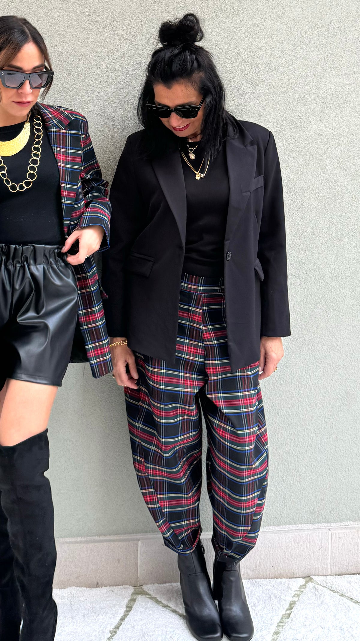 PANTALONI OVETTO TARTAN BLU/NERO