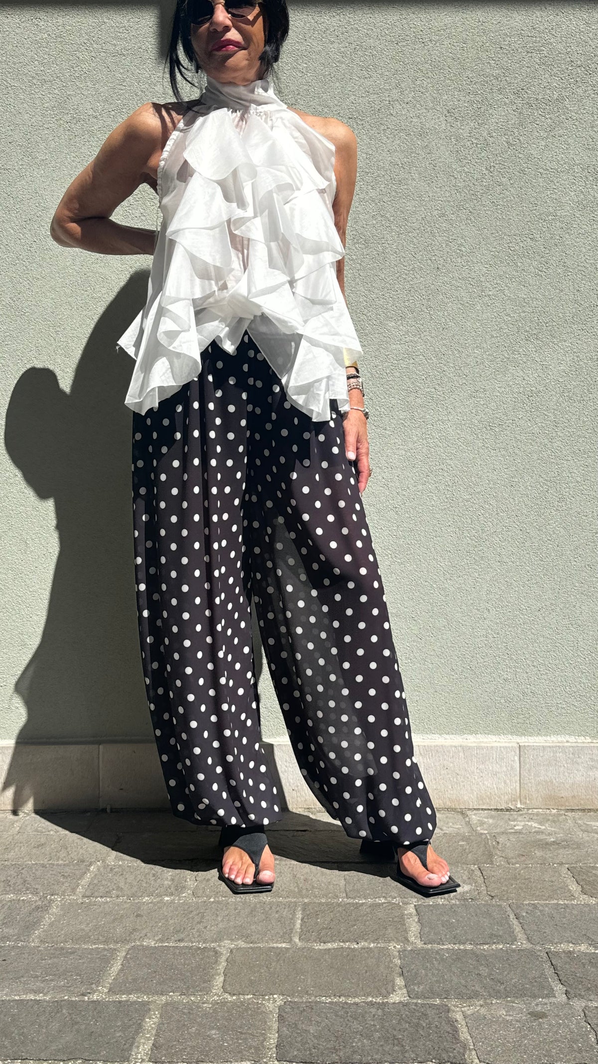PANTALONE POIS ORGANZA NERO