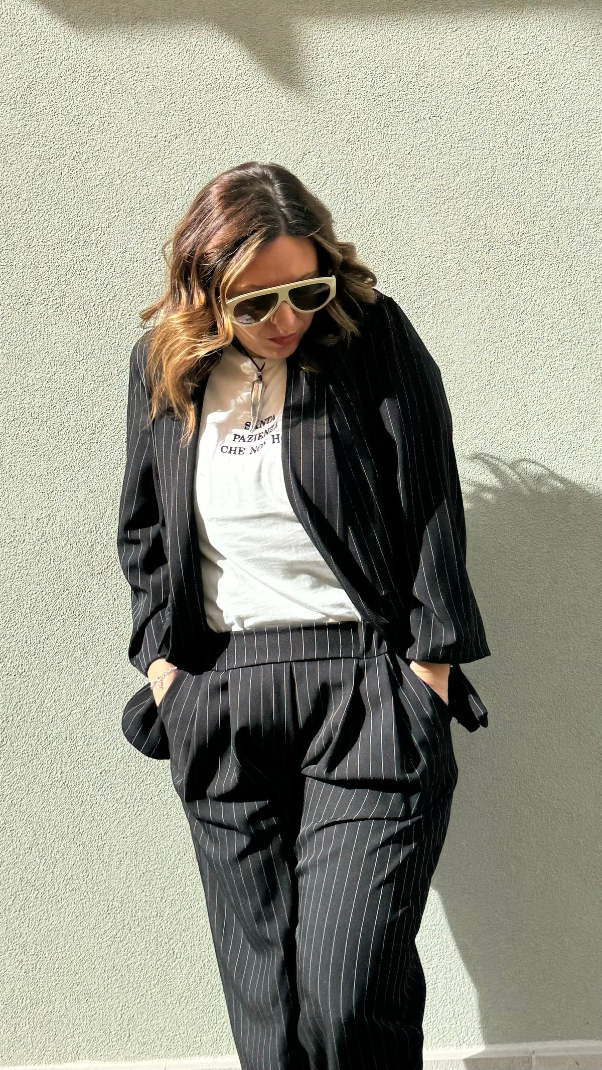 PANTALONE GESSATO NERO