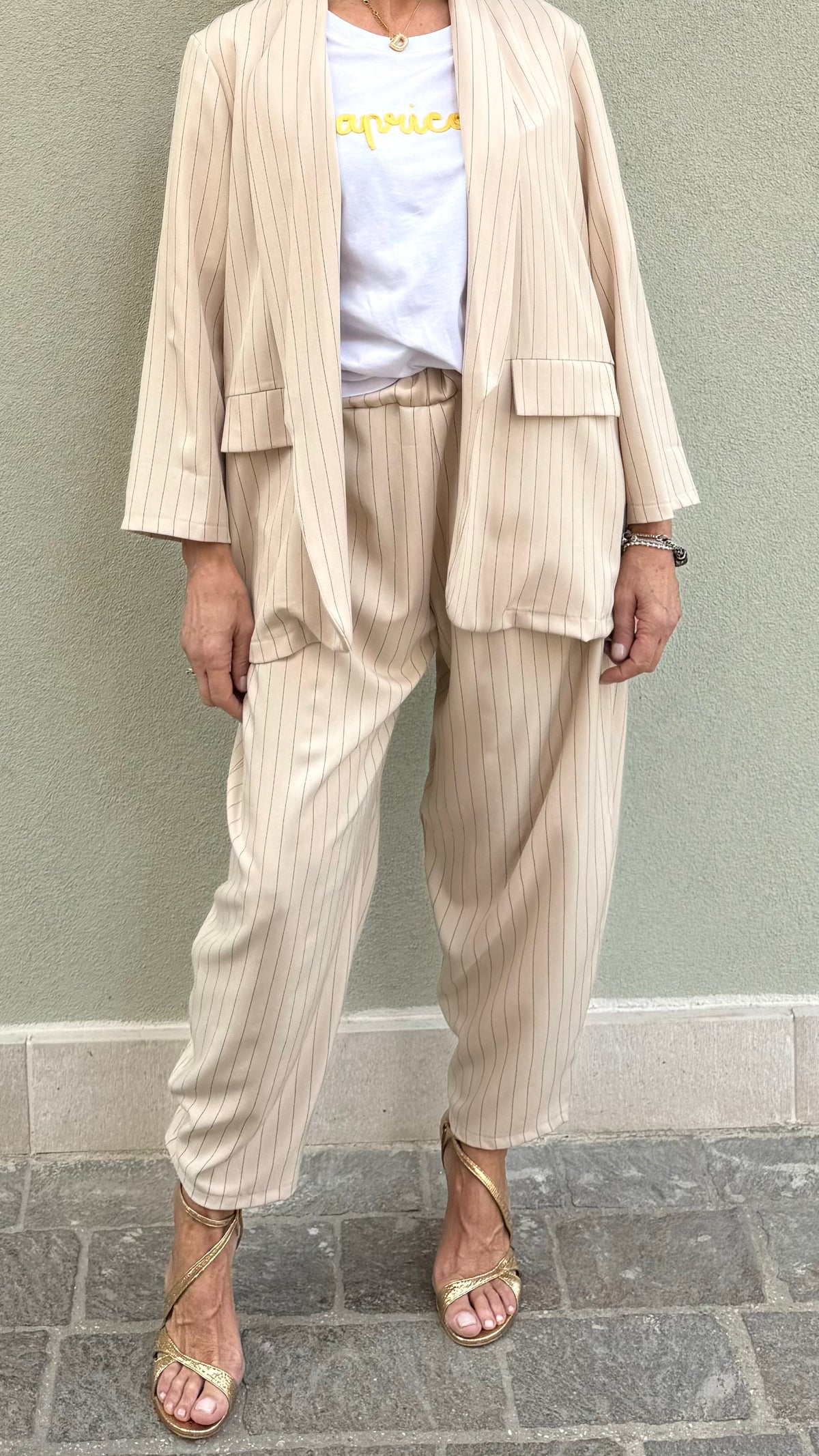 PANTALONE GESSATO CREMA