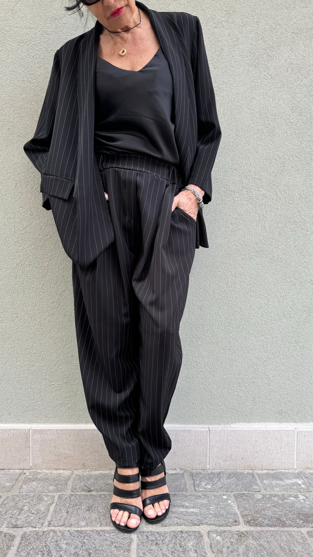 PANTALONE GESSATO NERO