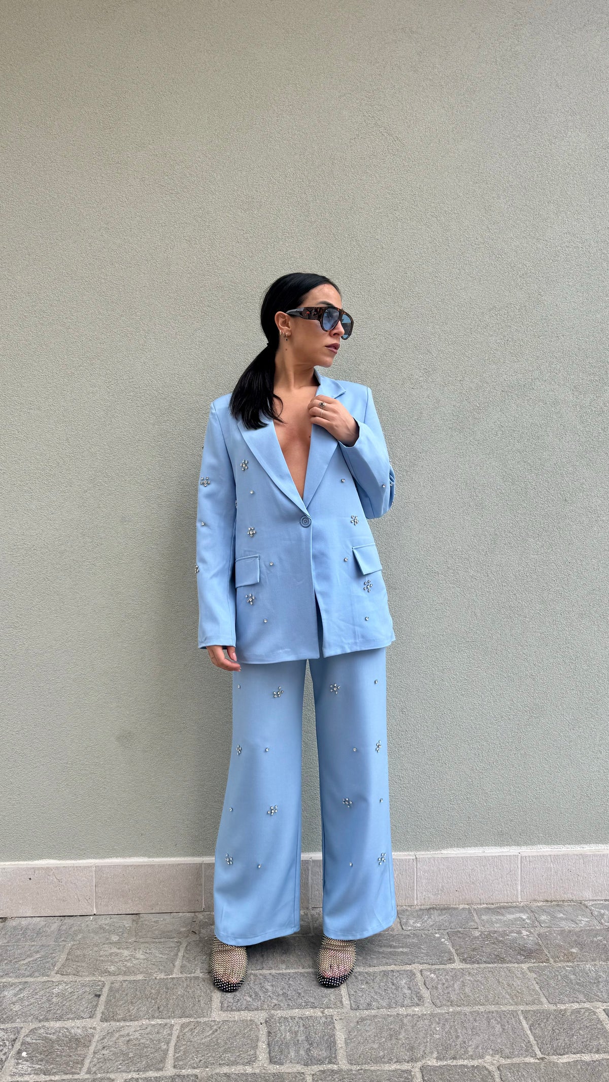 BLAZER CELESTE CON STRAS