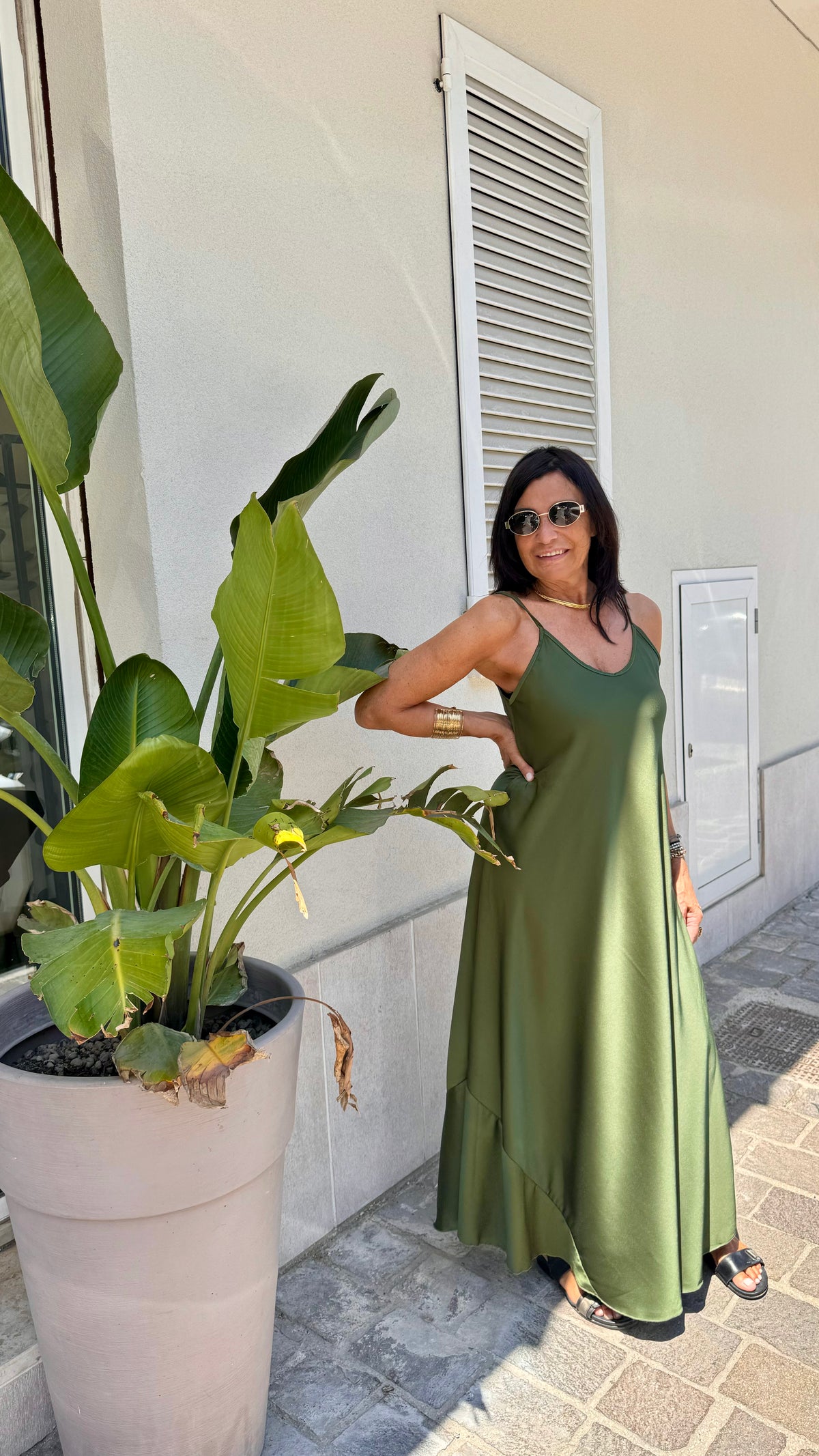 ABITO SATIN VERDE MILITARE