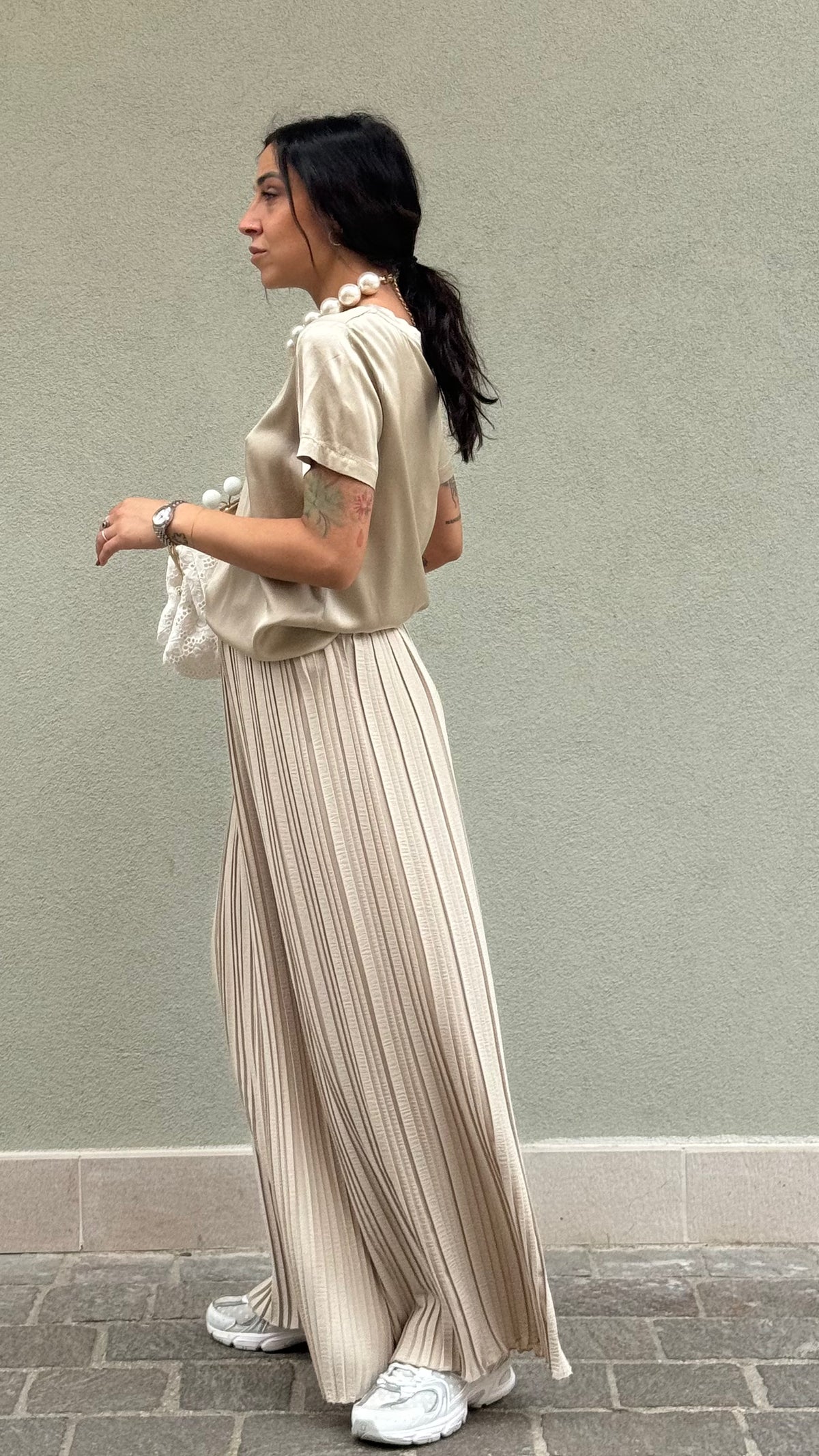PANTALONE PLISSE' SABBIA