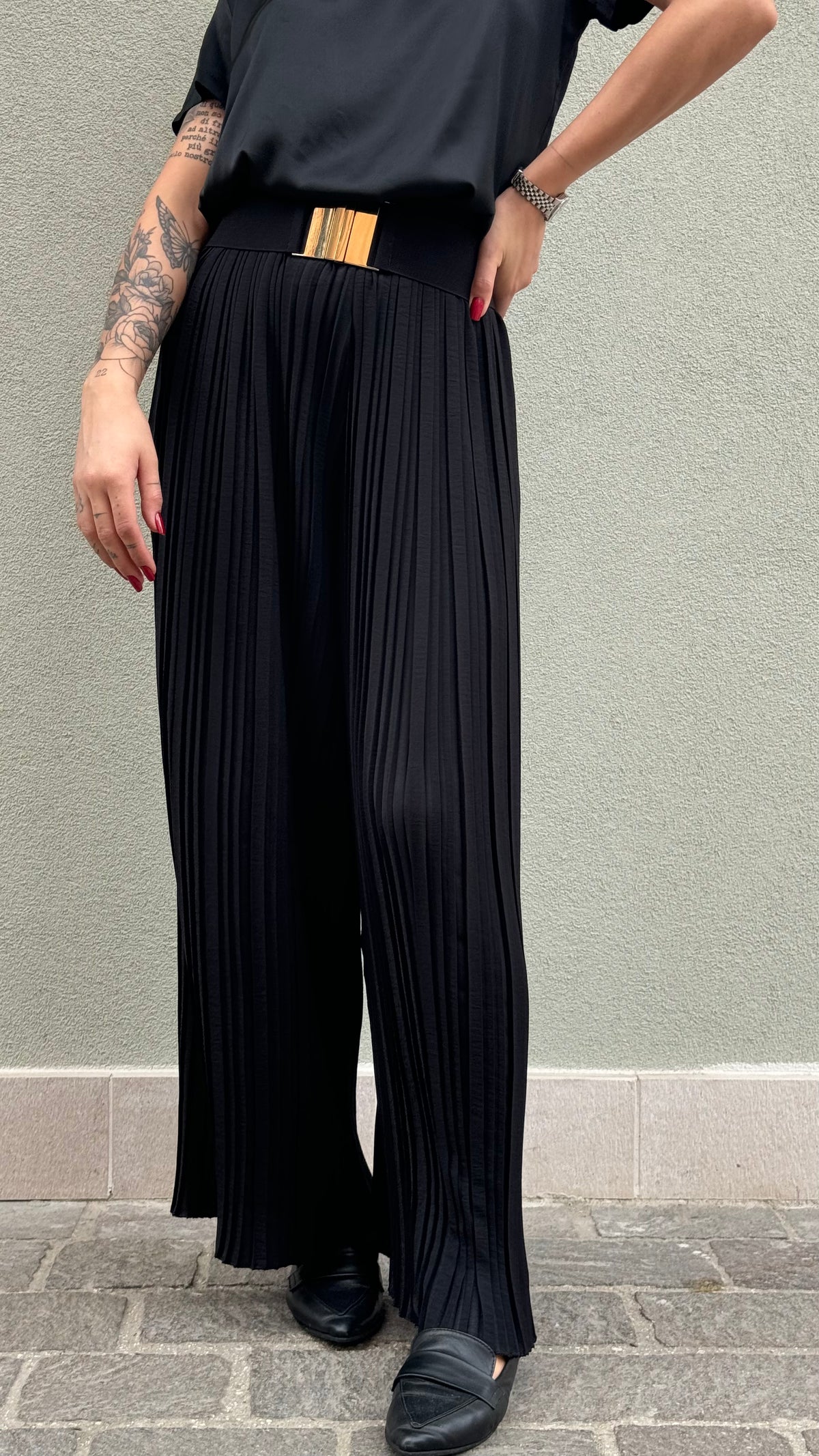 PANTALONE PLISSE' NERO