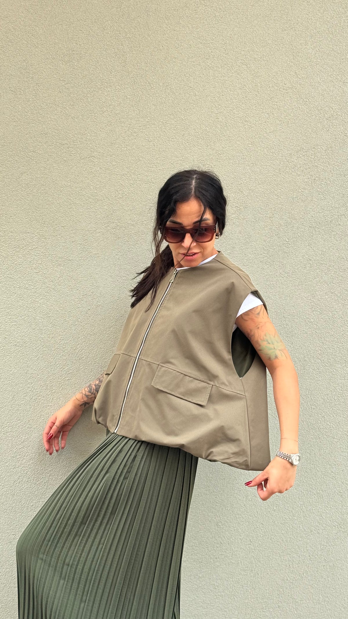 BOMBER SMANICATO VERDE MILITARE