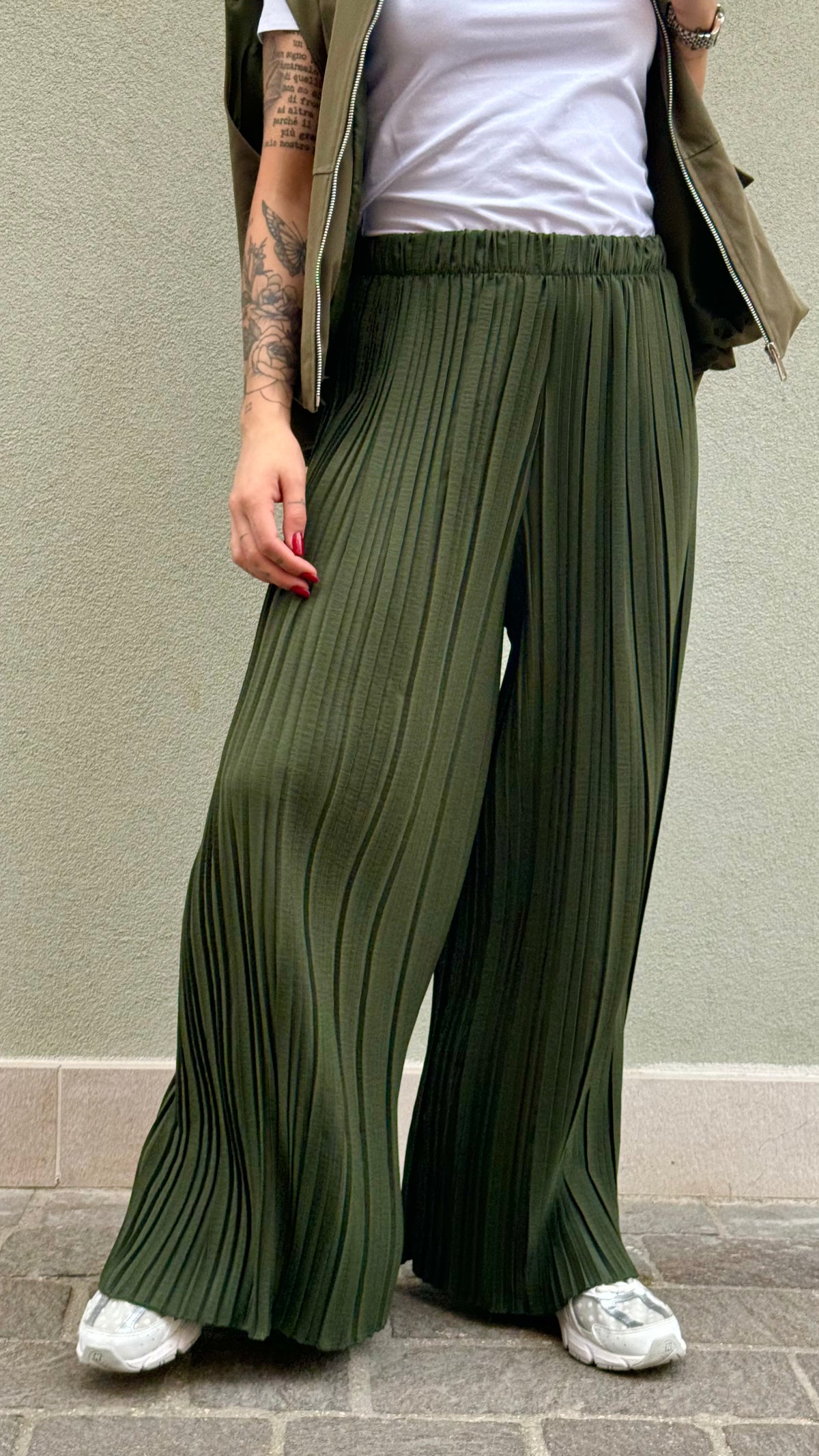PANTALONE PLISSE' VERDE MILITARE