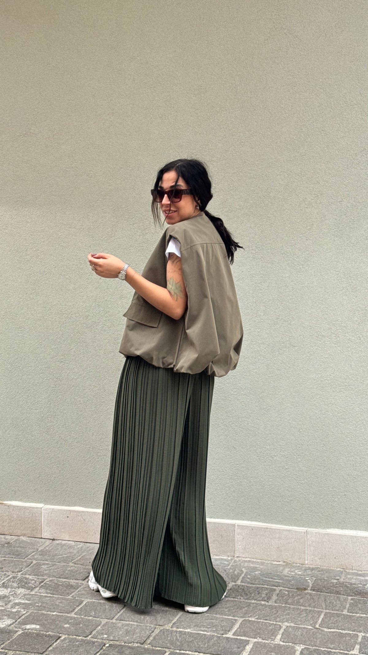 PANTALONE PLISSE' VERDE MILITARE