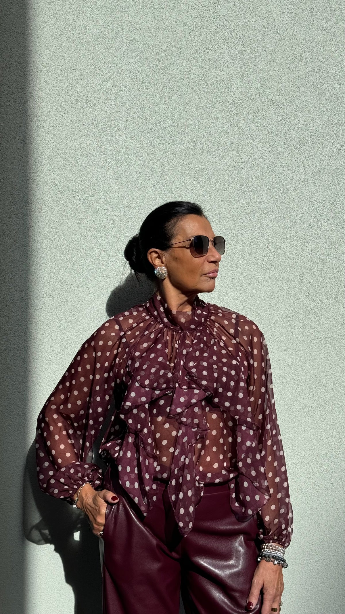 CAMICIA A POIS BORDEAUX