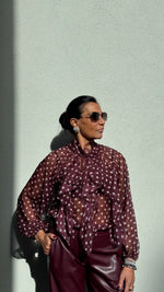 CAMICIA A POIS BORDEAUX