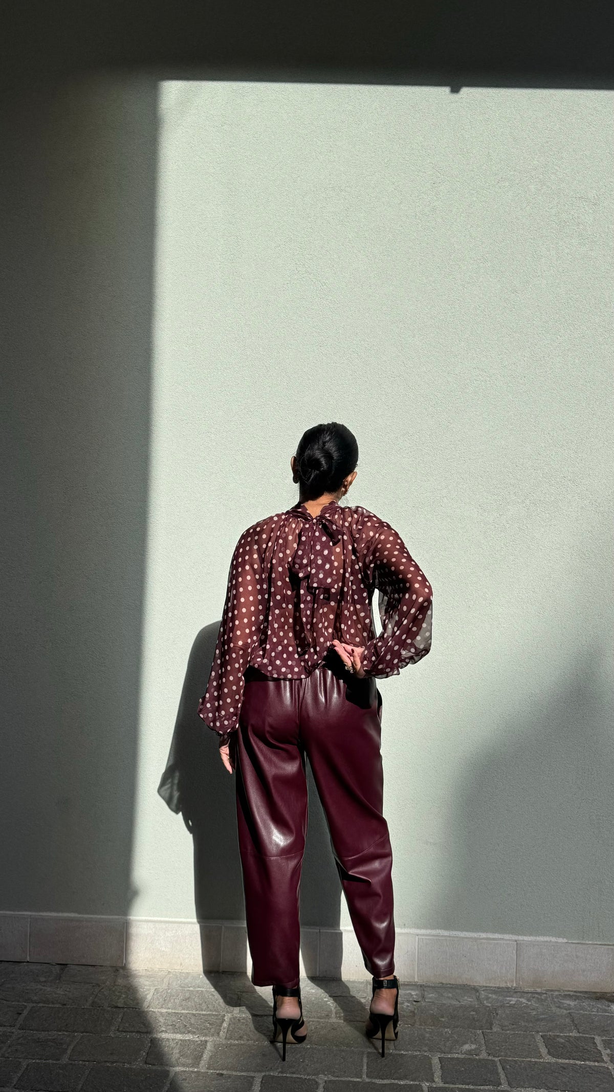 CAMICIA A POIS BORDEAUX