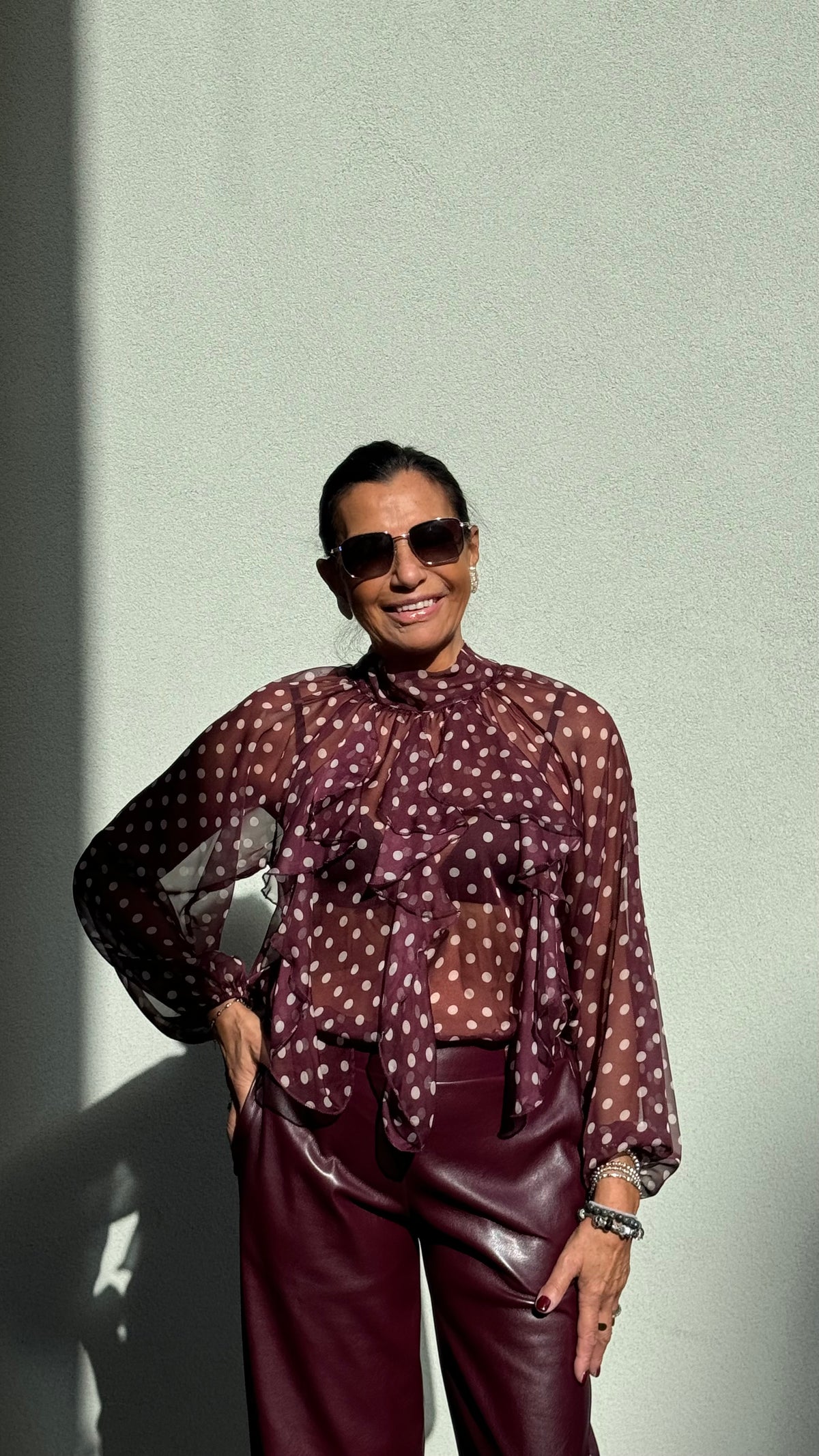 CAMICIA A POIS BORDEAUX