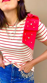 TSHIRT FIOCCO STRASS ROSSA