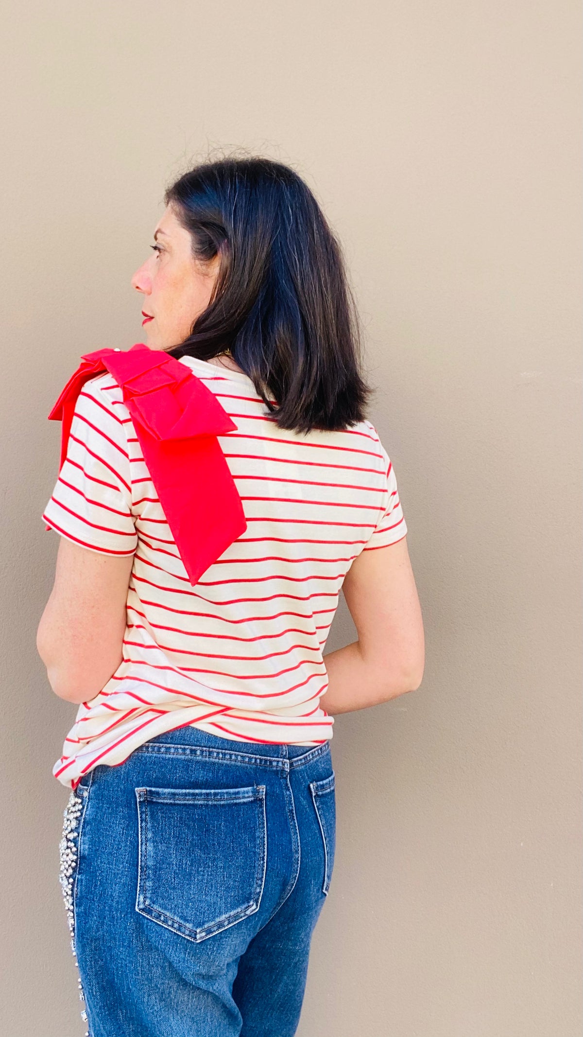 TSHIRT FIOCCO STRASS ROSSA