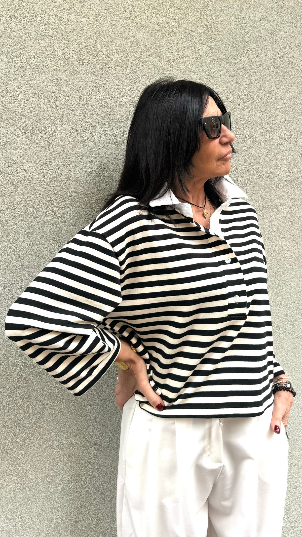 POLO A RIGHE BIANCA E NERA