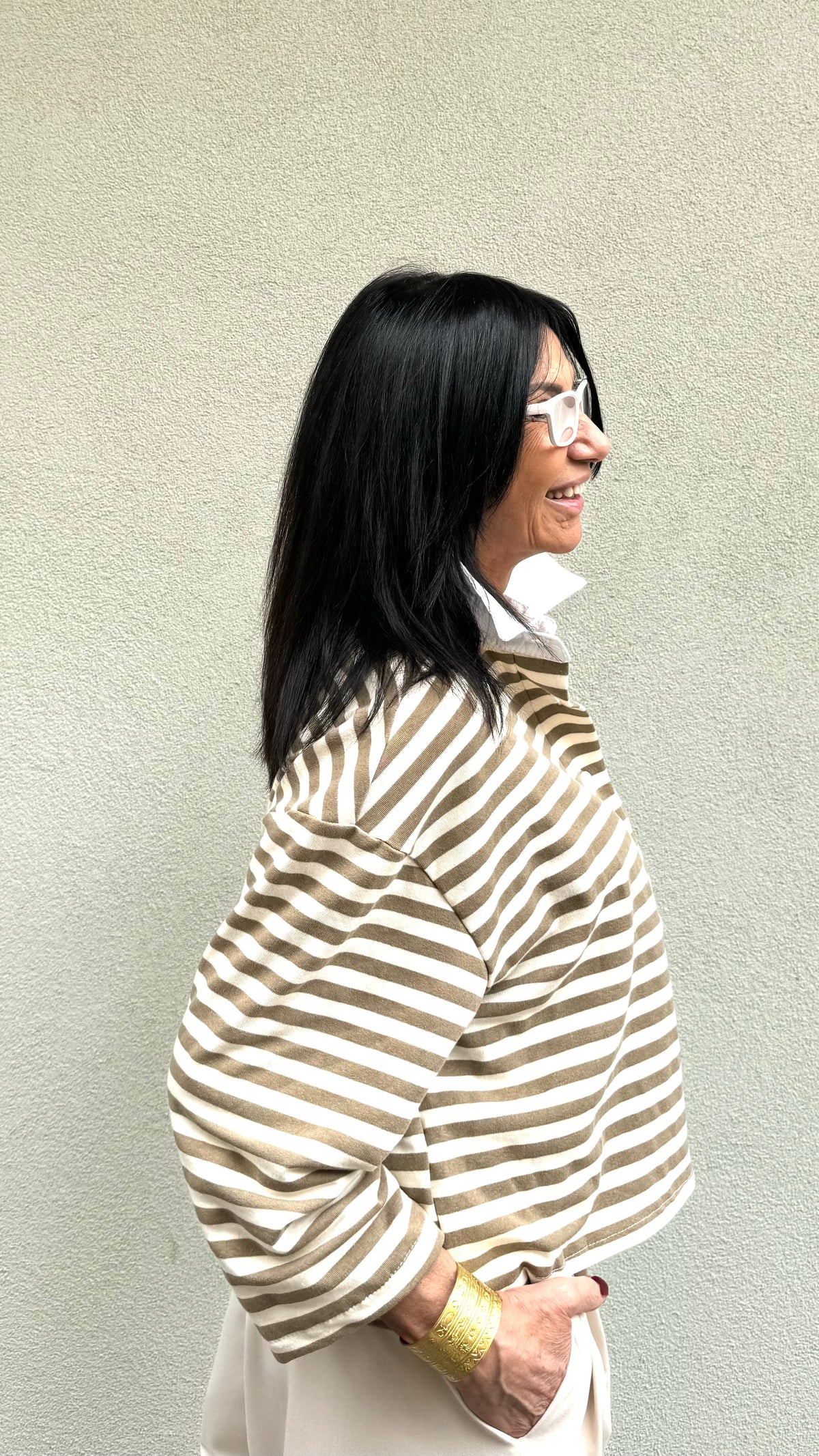 POLO A RIGHE BIANCA E FANGO