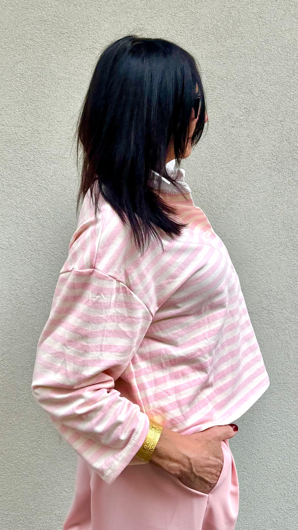 POLO A RIGHE BIANCA E ROSA