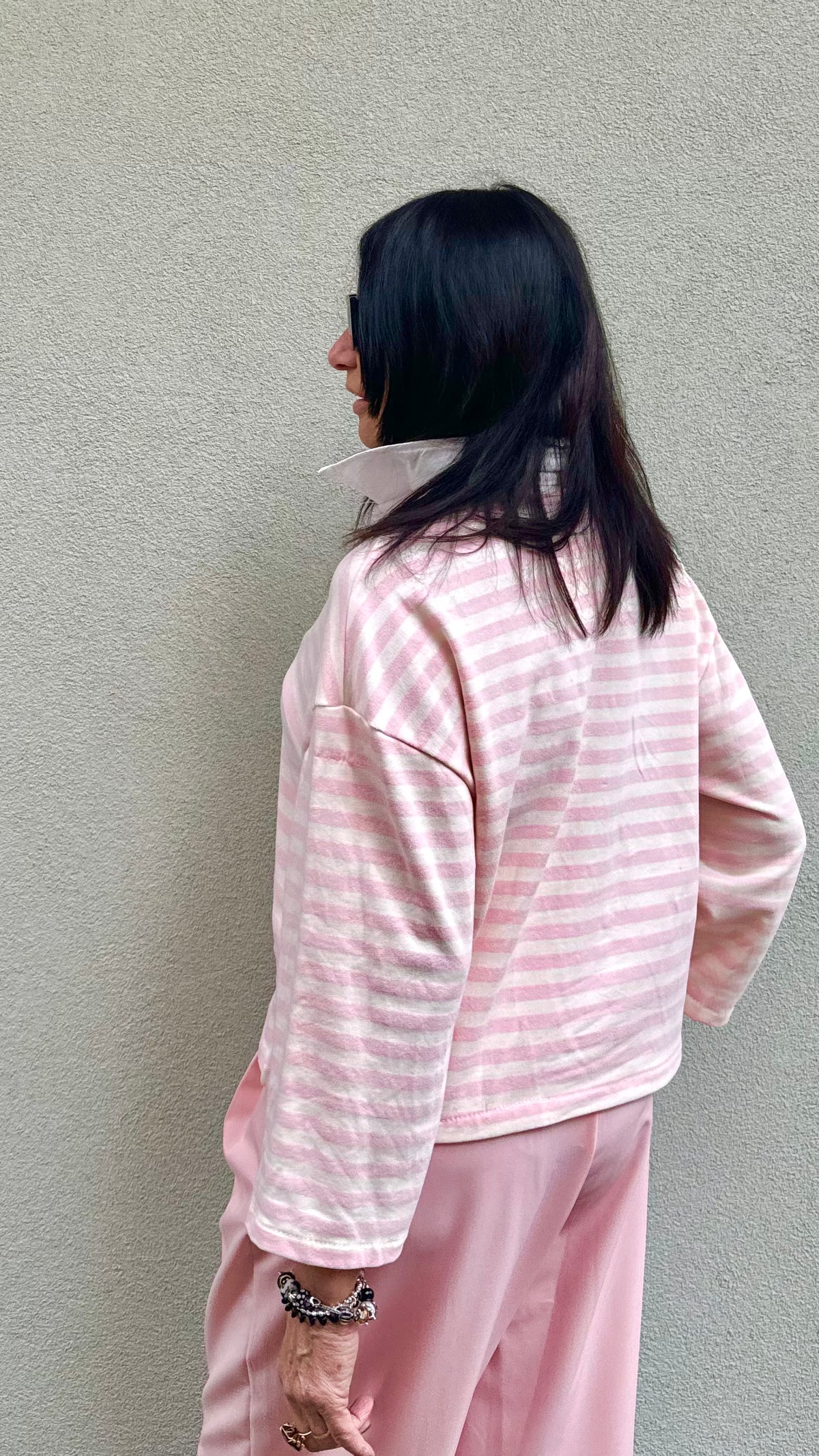 POLO A RIGHE BIANCA E ROSA