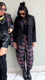 PANTALONI OVETTO TARTAN BLU/NERO