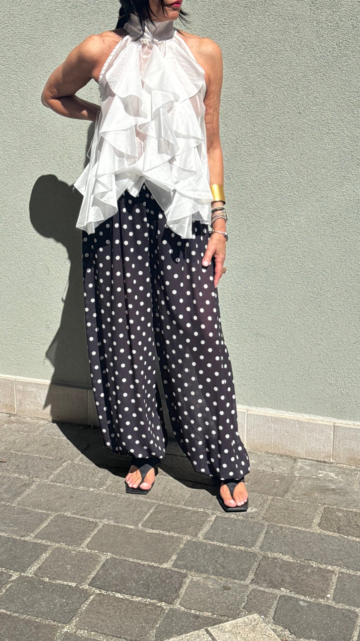 PANTALONE POIS ORGANZA NERO