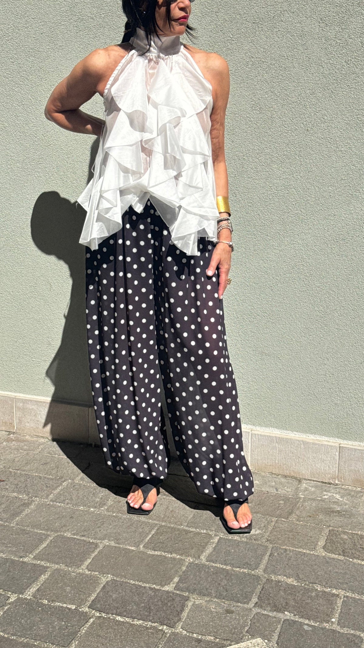PANTALONE POIS ORGANZA NERO