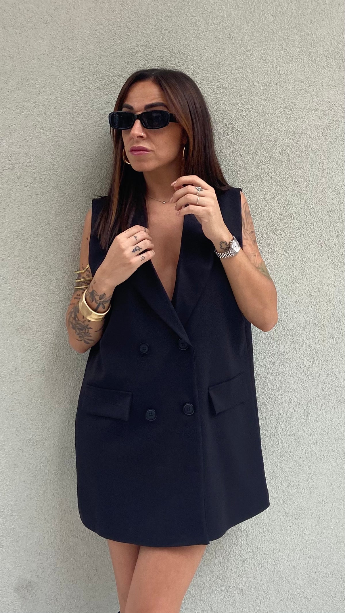 MAXI GILET DOPPIO PETTO NERO