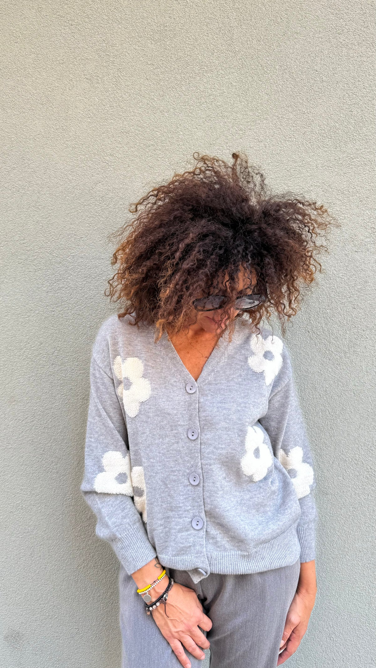 CARDIGAN FIORE GRIGIO