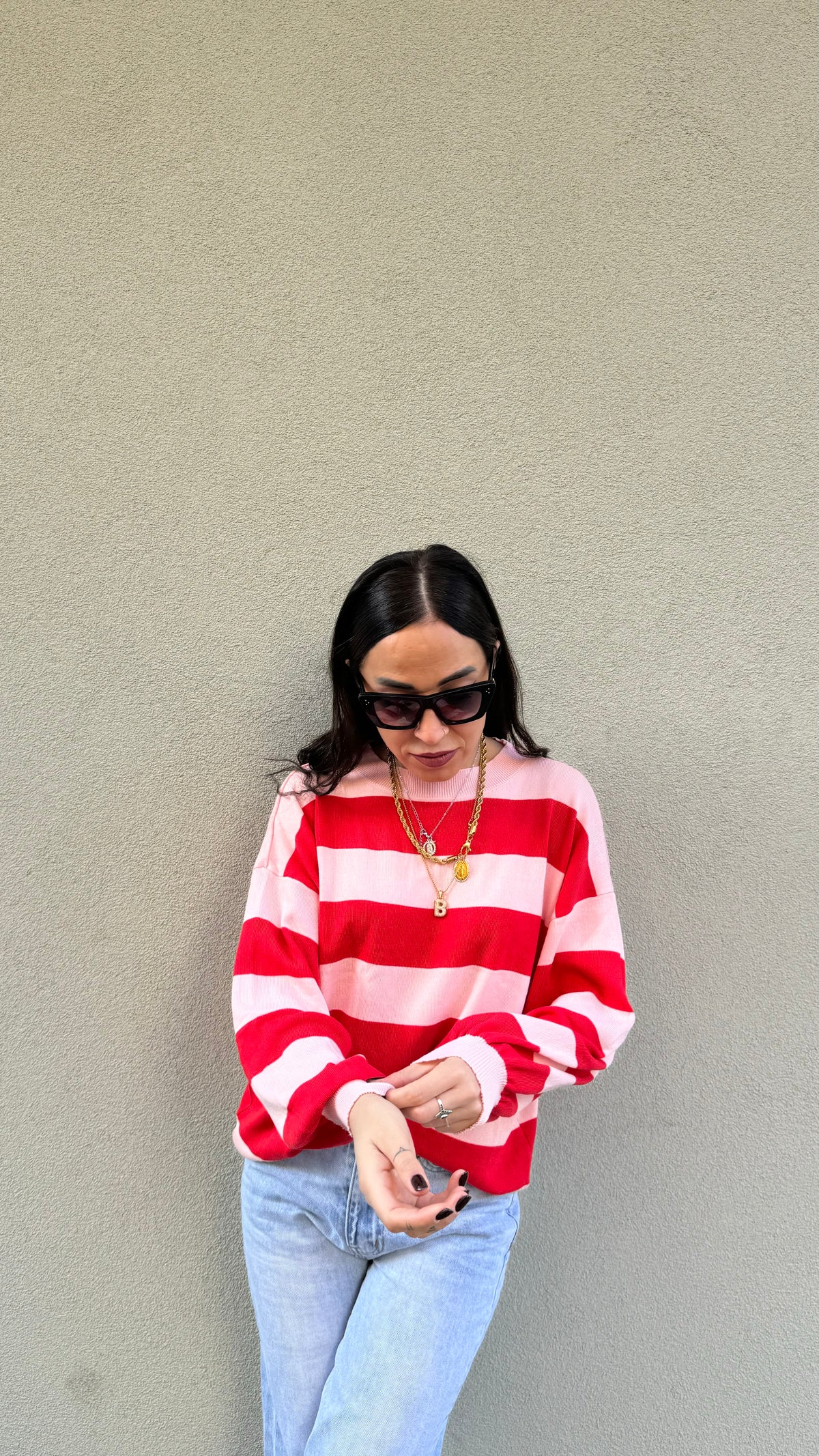 MAGLIA A RIGHE ROSA E ROSSA