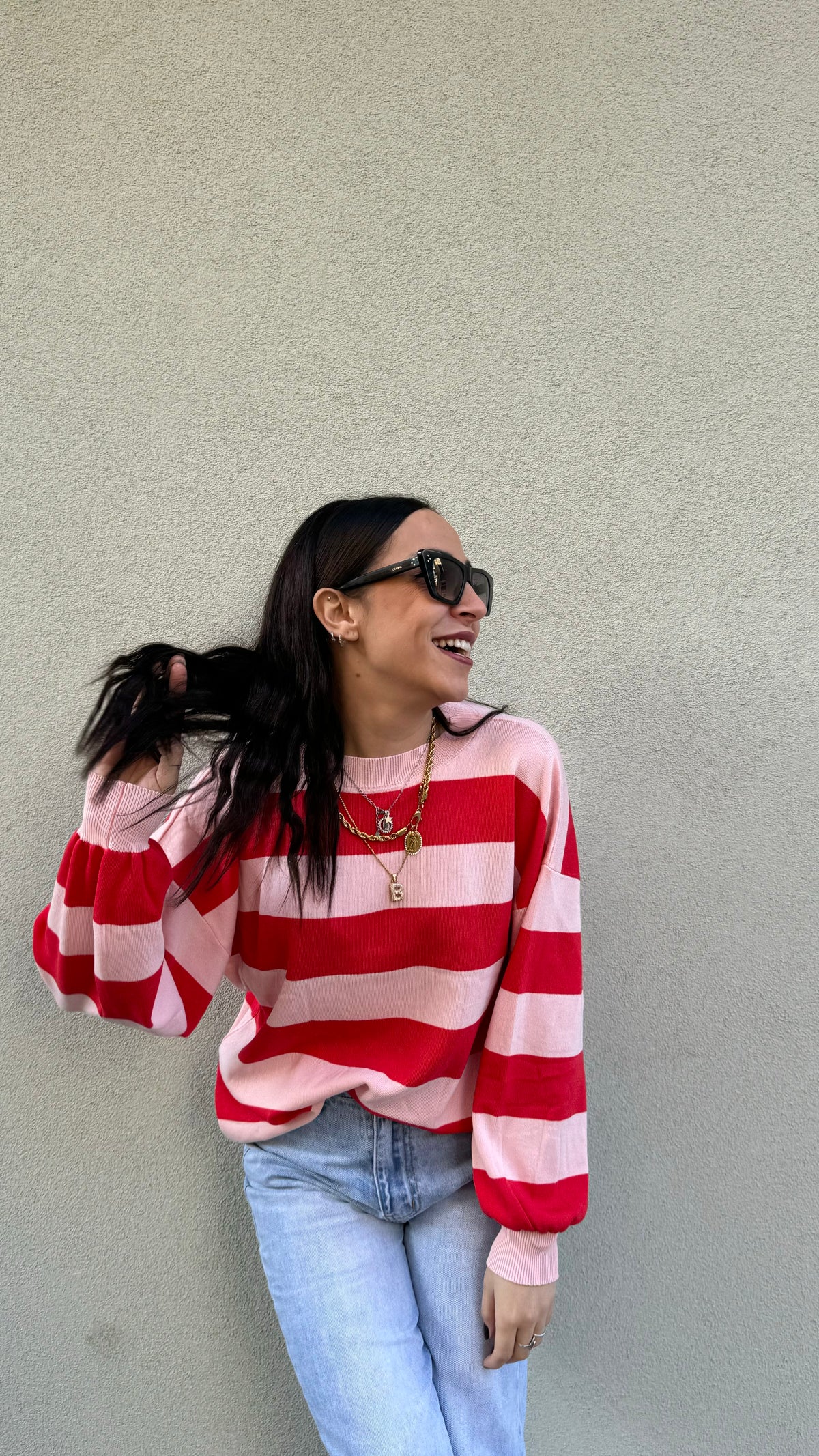 MAGLIA A RIGHE ROSA E ROSSA
