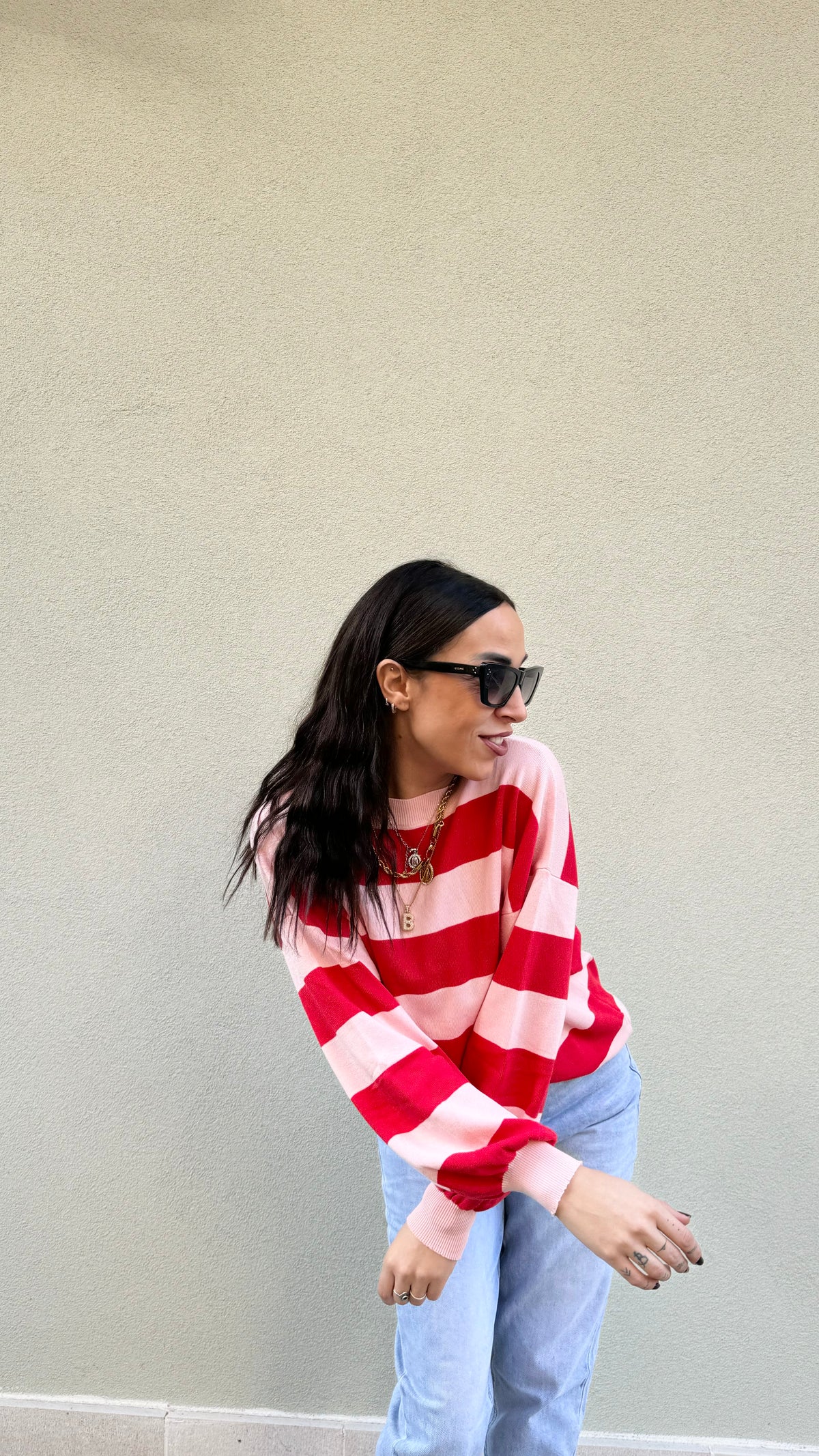 MAGLIA A RIGHE ROSA E ROSSA