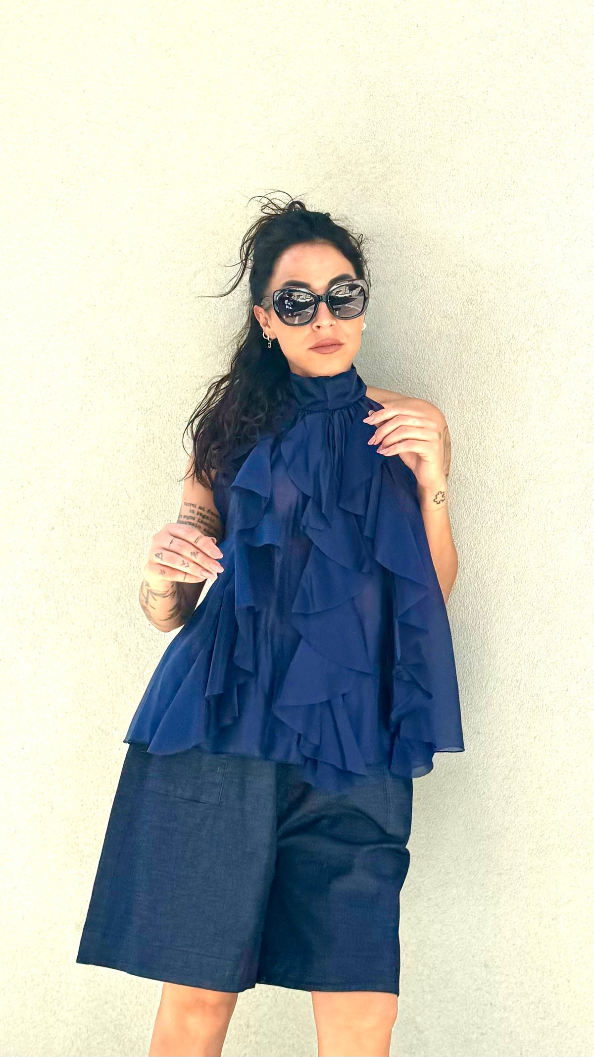TOP VOLANT BLU