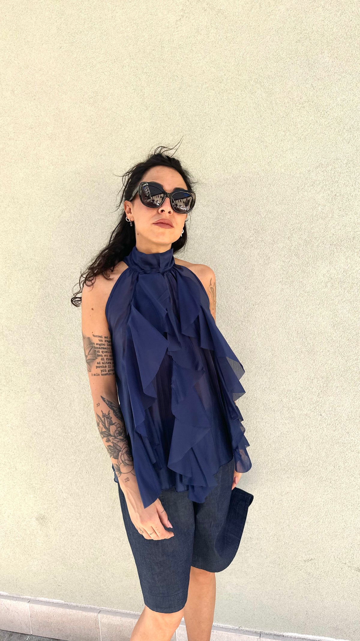 TOP VOLANT BLU