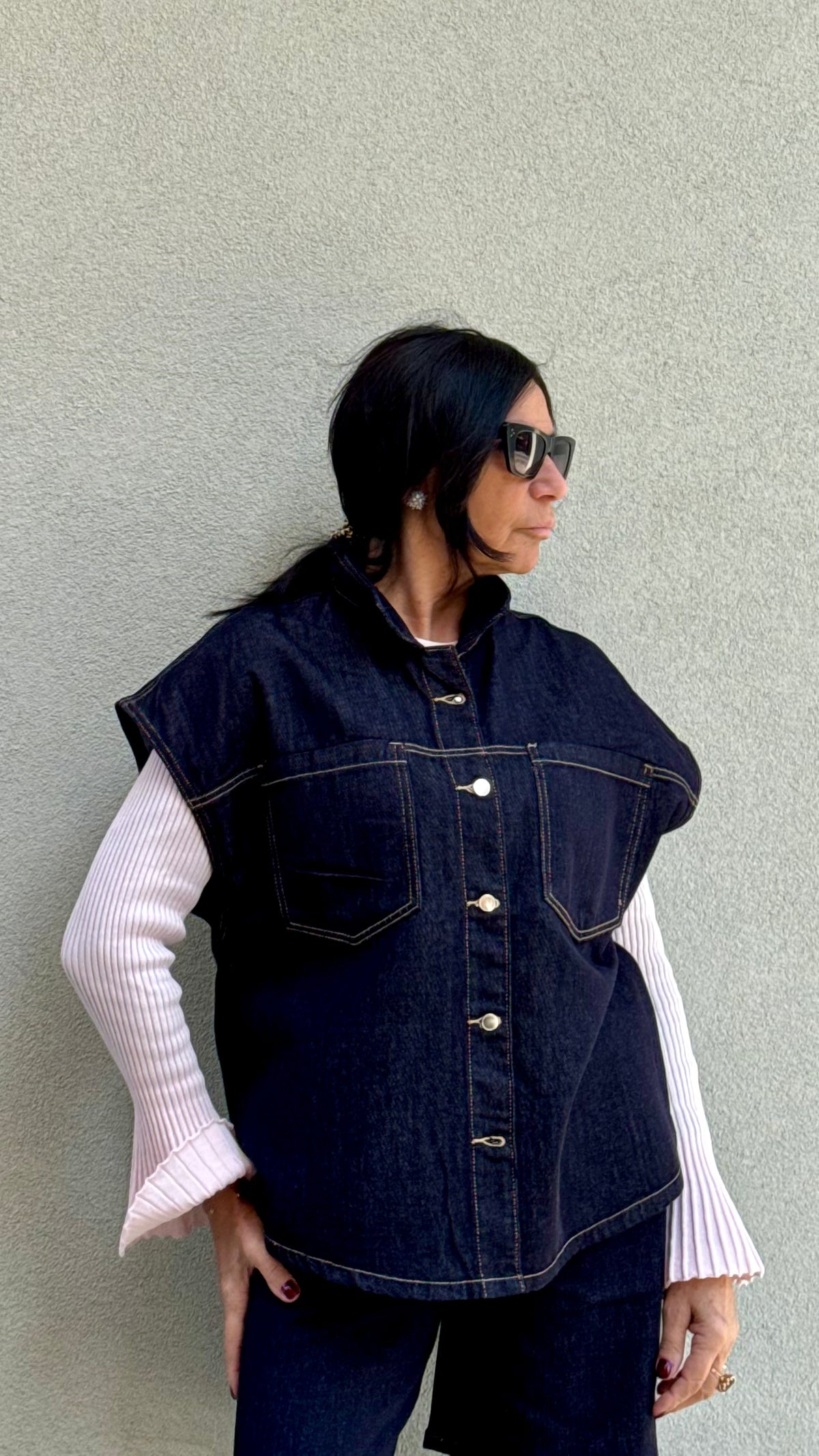 GILET SMANICATO IN DENIM MIS S