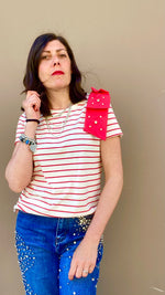 TSHIRT FIOCCO STRASS ROSSA