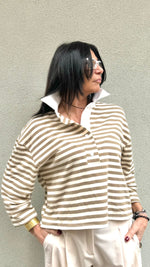 POLO A RIGHE BIANCA E FANGO