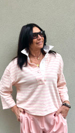 POLO A RIGHE BIANCA E ROSA